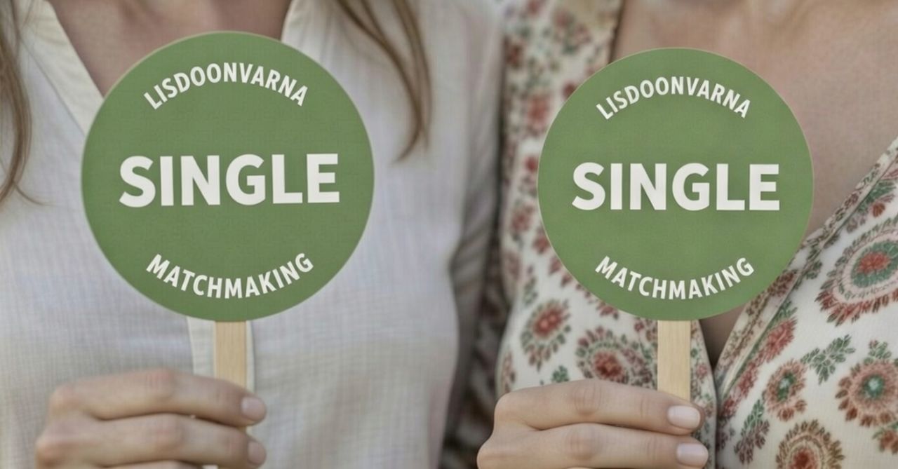 two women holding single signs at the Lisdoonvarna Matching Festival